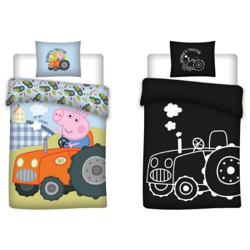 Purcelușa Peppa George's Tractor lenjerie de pat pentru copii fosforescentă 100x135cm, 40x60cm