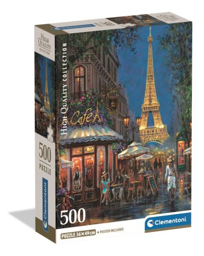 Orașe Night at Eiffel Café Puzzle Compact Paris 500 piese Clementoni