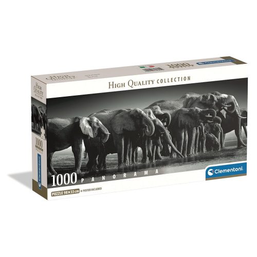 Animale Herd of Giants Puzzle compact panoramic cu elefant de 1000 de piese Clementoni