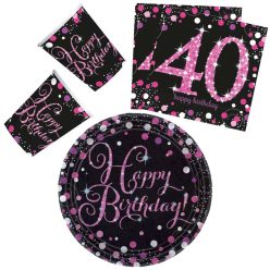   La mulți ani Happy Birthday Pink 40 set de petrecere 32 buc cu farfurie de 23 cm
