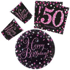   La mulți ani Set petrecere Happy Birthday Pink 50 cu 32 de bucăți farfurie de 23 cm