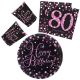 La mulți ani Set de petrecere Happy Birthday Pink 80 cu 32 piese și farfurii de 23 cm