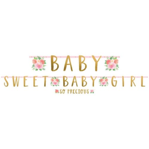 Bebe Sweet Baby Girl  Inscripție florală pentru fete dulce, din hârtie, 2 bucăți