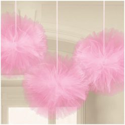   Colorat Roz, Decorațiune din Tulle Suspendată Pom Pom 3 buc