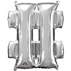   Numere Mini balon din folie cu simbol hashtag, Argintiu 33 cm