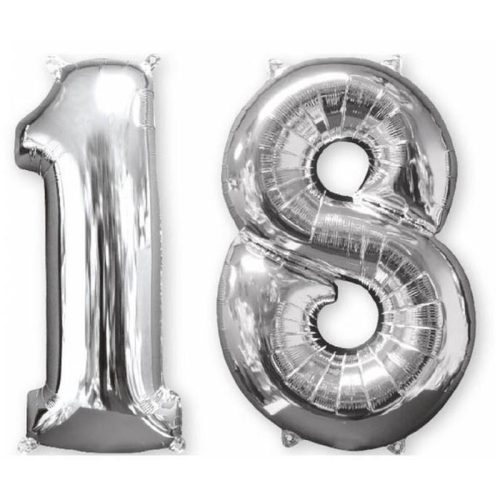 Numere Balon din Foaie cu Numărul 18, Argintiu 66 cm