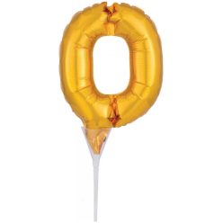 Numere Auriu, Balon folie cifra 0 pentru tort 15 cm