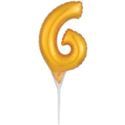  Numere Auriu, balon din folie cu numărul 6 pentru tort 15 cm