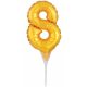 Numere Gold, Balon folie auriu numărul 8 pentru tort 15 cm