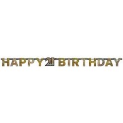   La mulți ani Happy Birthday Gold 21 banner holografic 213 cm