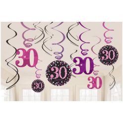   La mulți ani Pink Happy Birthday 30 Set de decorațiuni cu panglică 12 bucăți
