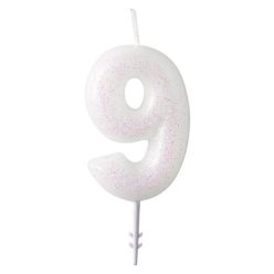 Colorat Alb, Lumânare Albă cu Sclipici 9, 6,5 cm