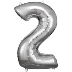 Numere Balon gigant din folie de argint cu cifra 2, 86*53 cm