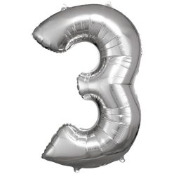 Numere Silver balon gigant din folie cu numărul 3, 83*53 cm