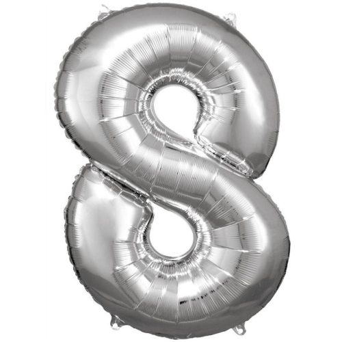 Numere Balon cu folie giganț cu numărul 8, argintiu, 83*55 cm