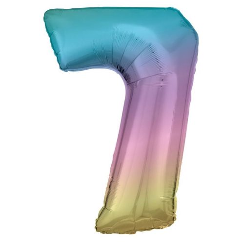 Numere Pastel Rainbow balon gigant din folie cifră 7, 83 cm