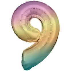 Numere Balon folie număr uriaș Pastel Rainbow 9, 83 cm