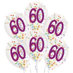   La mulți ani Droplets Baloane Happy Birthday umplute cu confetti, 60, set de 6, 11 inch (27,5 cm)