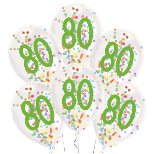 La mulți ani Droplets Happy Birthday 80 Baloane umplute cu confetti, 6 buc 11 inch (27,5 cm)