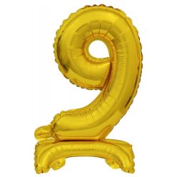   Numere Gold, Baloane mini din folie de aur numărul 9 cu bază 38 cm