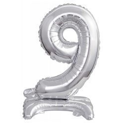  Numere Argintiu, Mini balon din folie cu numărul 9 și bază de 38 cm
