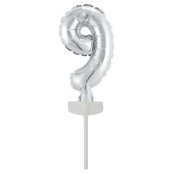   Numere Argintiu, balon din folie cu numărul 9 pentru tort 13 cm
