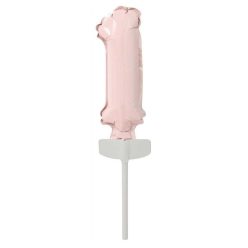 Numere Roz pastel, balon folie cifra 1 pentru tort 13 cm