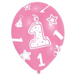   Prima zi de naștere Pink balon, set de 6 bucăți 11 inch (27,5 cm)