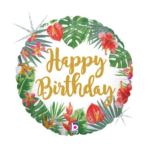 La mulți ani Glitter Tropical Balon folie Happy Birthday 46 cm