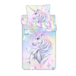   Unicorn Pastel Rainbow set de lenjerie de pat 140×200cm, 70×90 cm
