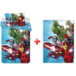   Avengers Light Blue set de lenjerie de pat pentru copii și pătură din polar