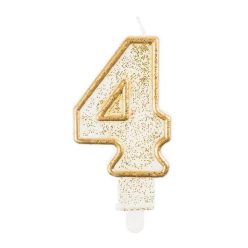   Numere Gold Lumânare Aurie cu Sclipici 4, Lumânare pentru Tort