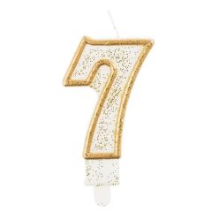 Numere Gold Lumânare de tort cu cifra 7 cu sclipici auriu