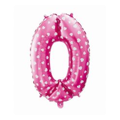   Numere Roz cu inimioare, Baloane folie roz formă de 0, 61 cm
