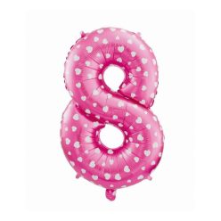 Numere Roz cu Inimi, Balon din folie cifră 8 roz 61 cm