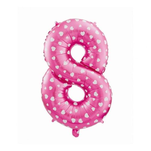 Numere Pink with Hearts Balon folie roz cu numărul 8, 61 cm