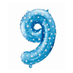  Numere Blue with Stars Balon de folie albastru numărul 9 de 64 cm