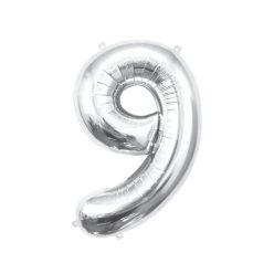 Numere Argintiu, balon cu numărul 9 din folie 85 cm