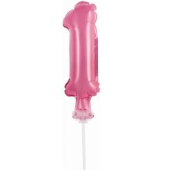   Numere Pink Balon din folie roză cu numărul 1 pentru tort 13 cm