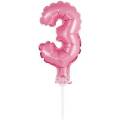 Numere Pink Balon folie roz numărul 3 pentru tort 13 cm