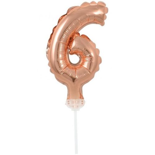 Numere Rose Gold Balon din folie cifră 6 pentru tort 13 cm