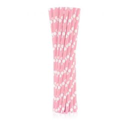   Colorat Light Pink Polka Dots Set Paie din Hârtie Roz 24 buc