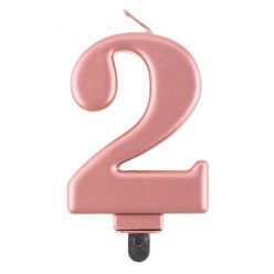   Numere Metallic Lumânare cu număr roz aurie 2, lumânare pentru tort