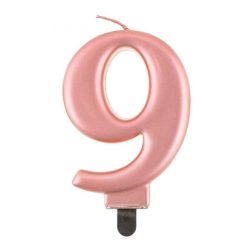   Numere Metallic Lumânare cu numărul 9 Rose Gold, lumânare pentru tort