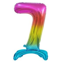   Numere Rainbow Balon din folie numărul 7 colorat cu bază 74 cm