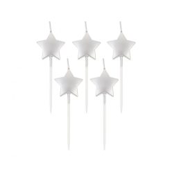 Stea Metallic Silver Set de 5 lumânări de tort argintii