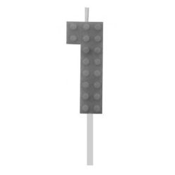   Blocks Grey Blocks Lumânare de tort tip Cărămidă de construcție 1 Gri, Lumânare cifră