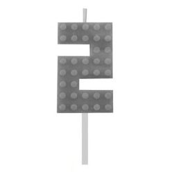   Blocks Grey Blocks Lumânare aniversară gri, 2 sub formă de bloc de construcție