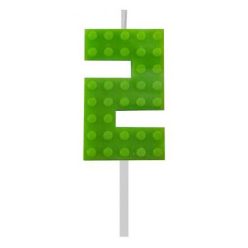   Blocks Green Blocks Lumânare de tort verde în formă de cărămidă 2, lumânare cu număr