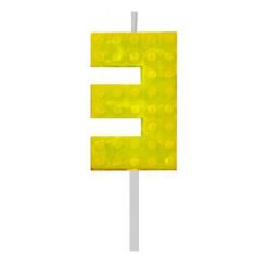   Blocks Yellow Blocks Lumânare aniversară galbenă cu cifra 3, Lumânare cu număr
